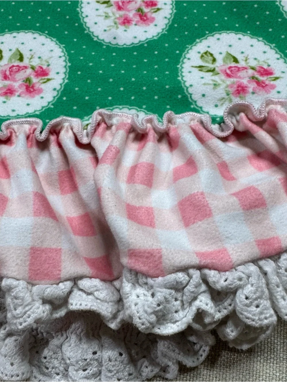 SweetHoney Green Floral Medallion Ruffle Dress Pink Gingham Girls 8Y